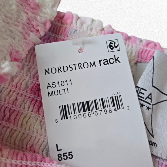 Pink White Tie Dye Smocked Off the Shoulder Area Stars Kaia Dress Size Large - Picture 5 of 11